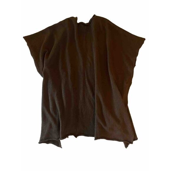 Eskandar Shawl Collar Jacket Wide Knit Open Poncho Linen One Size Brown Scotland - Picture 6 of 7